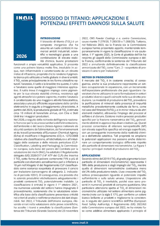 Biossido di titanio Fact sheet Edizioni Inail - 2026